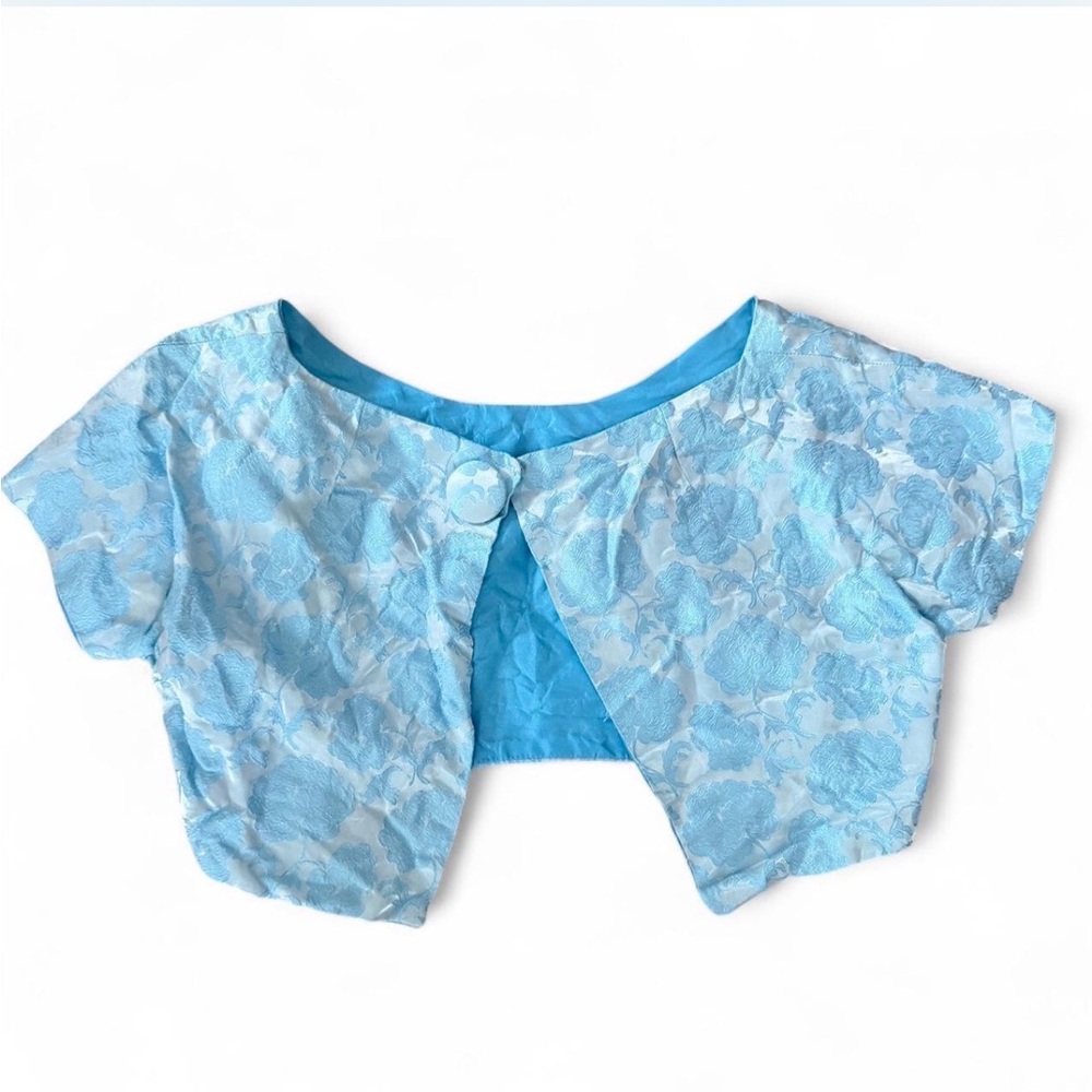 Light Blue Floral Brocade Crop Jacket